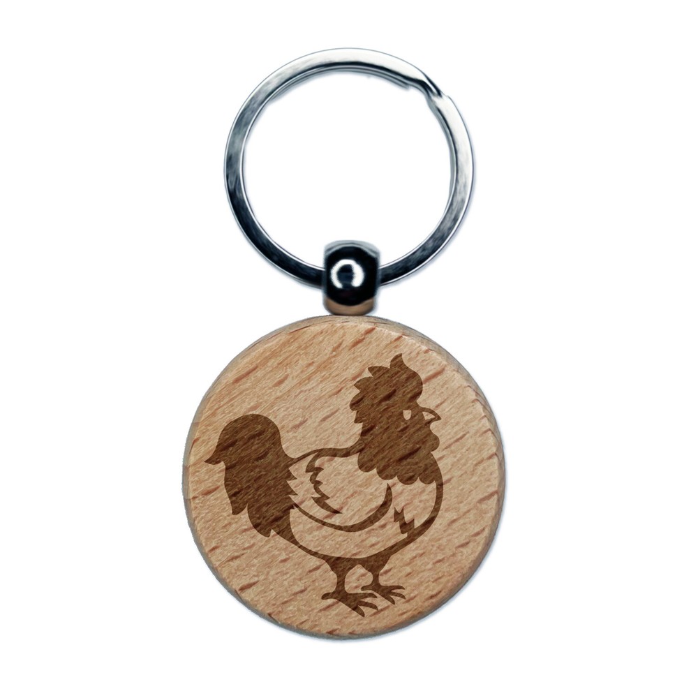 Proud Little Rooster Chicken Engraved Wood Round Keychain Tag Charm