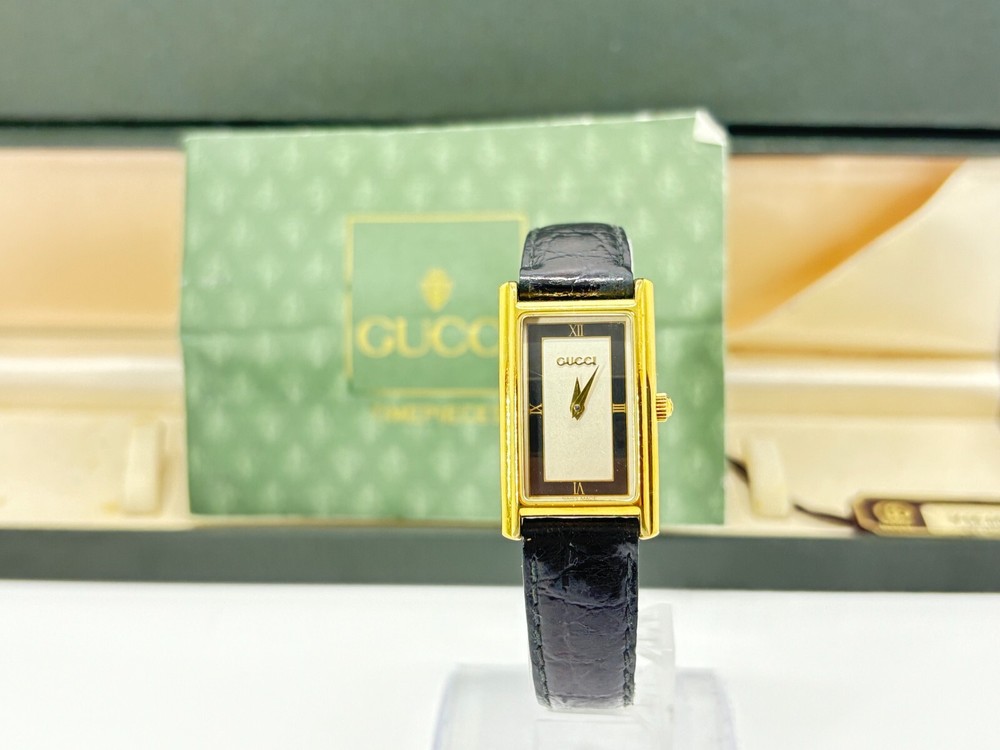 GUCCI 2600L Black Gold Plated Women's Watch Exc+5 Condition Working F/S with Box