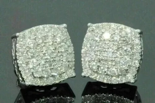 2Ct Round Moissanite Cluster Stud Earrings in 14K White Gold