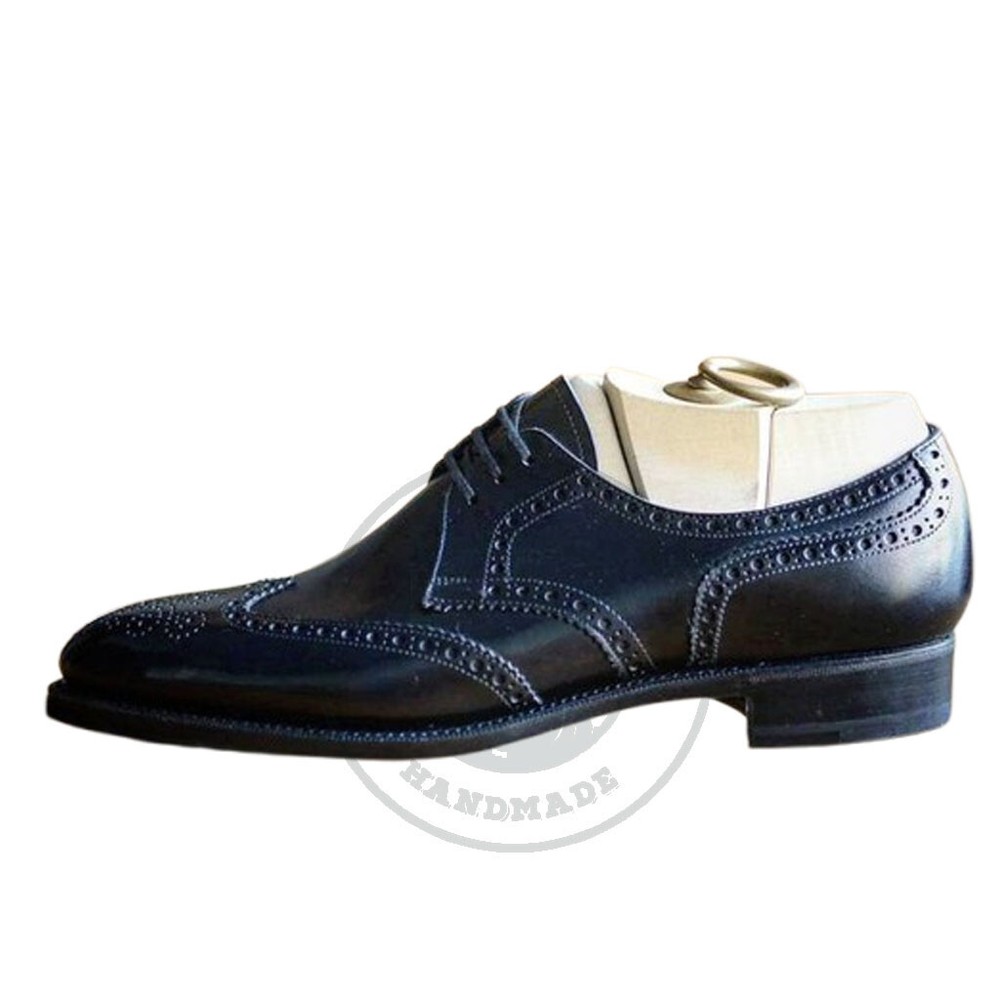 Handcrafted Black Genuine Leather Classic Oxford Wingtip Dress Shoes For Men