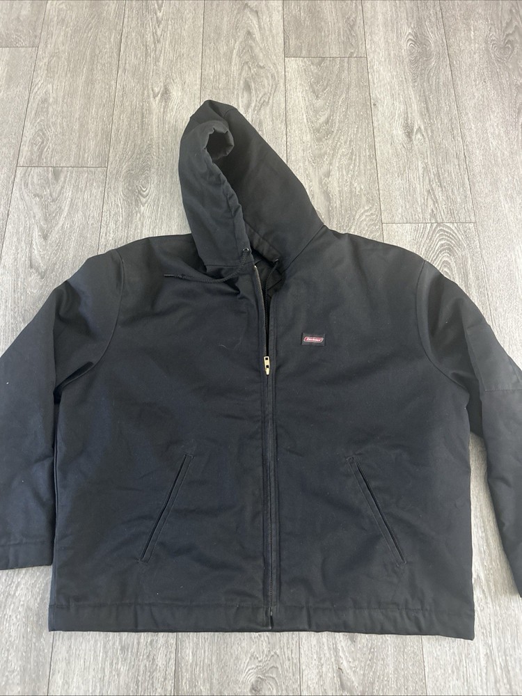 Dickies Insulated Duck Work Jacket XL Black Hooded Zip Front Pre-Owned