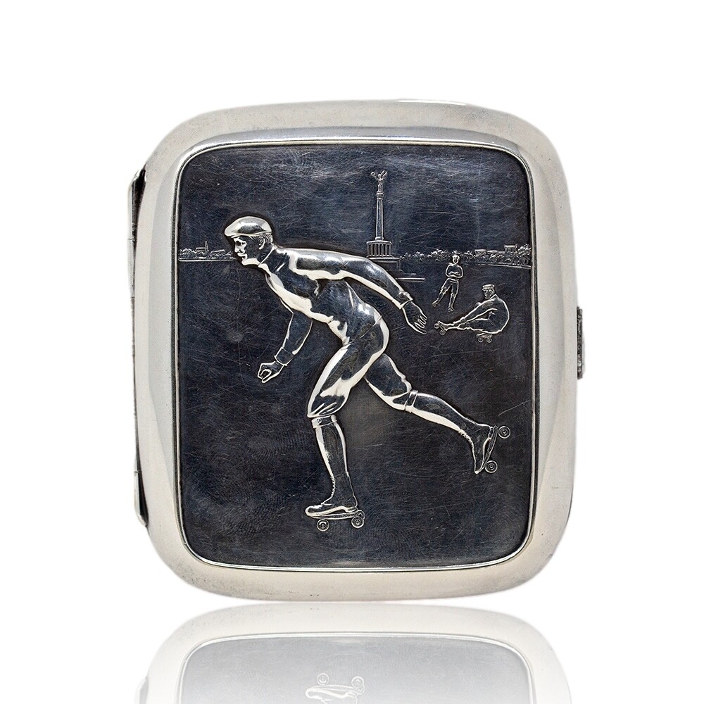 Antique WMF Silver Plate Roller Skating Cigarette Case