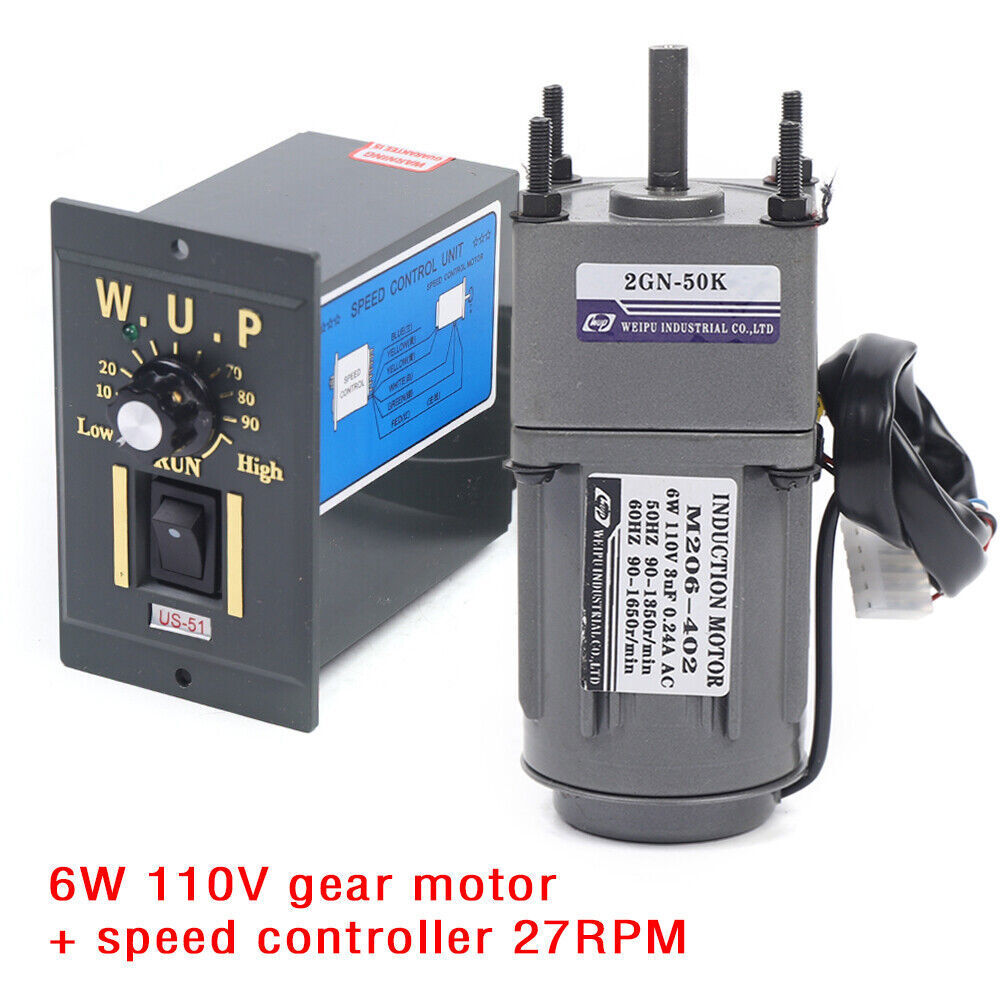 High Torque Gear Motor AC Electric Motor w/Variable Speed Controller 1:50 27RPM