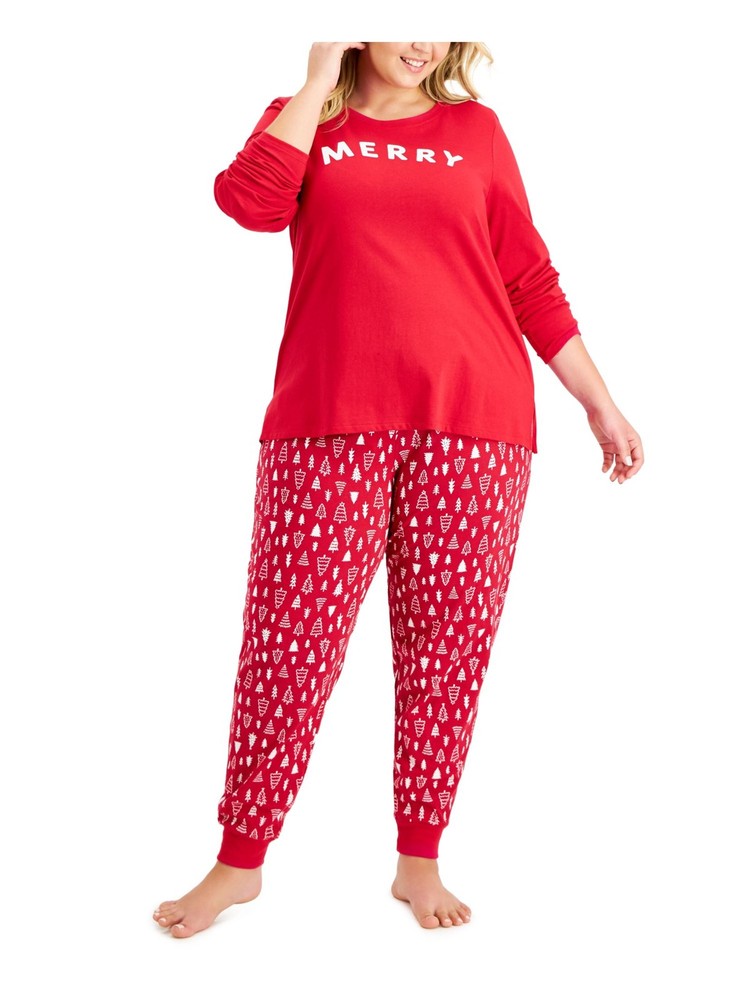 Red Plaid Family PJ Set - Women's Elastic Top & Cuffed Pants Pajamas Up to 2X
