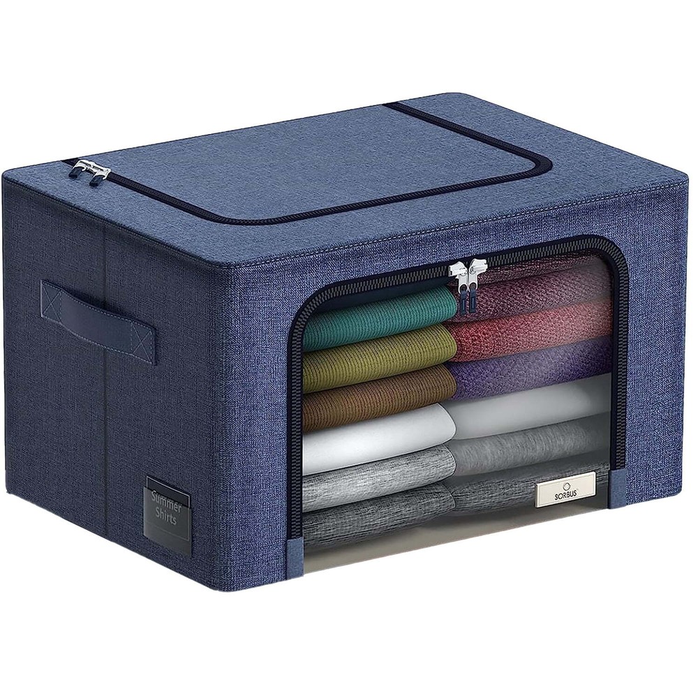 Metal Frame Storage Bins - Stackable Foldable with Window & Handles