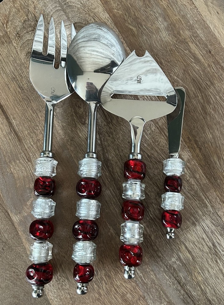 Pampered Chef 4-Piece Beaded Stainless Steel Holiday Serving Set