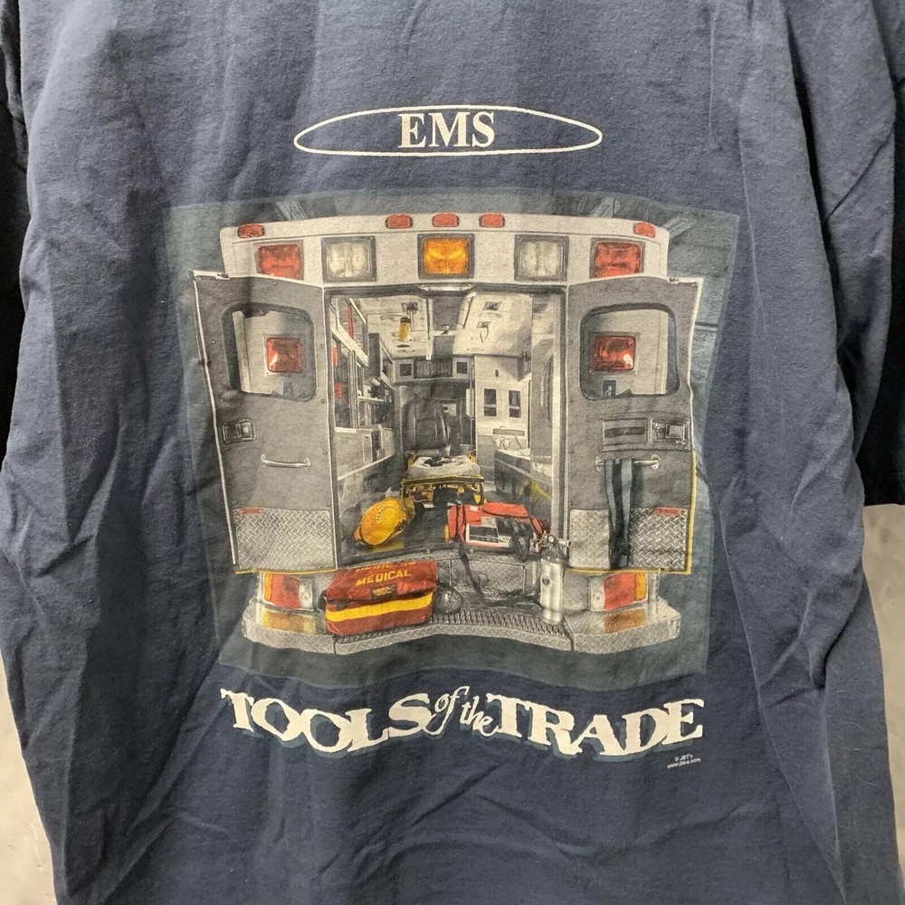 Vintage Medical Shirt Adult Extra Large Blue Short Sleeve Y2K Ambulance Mens