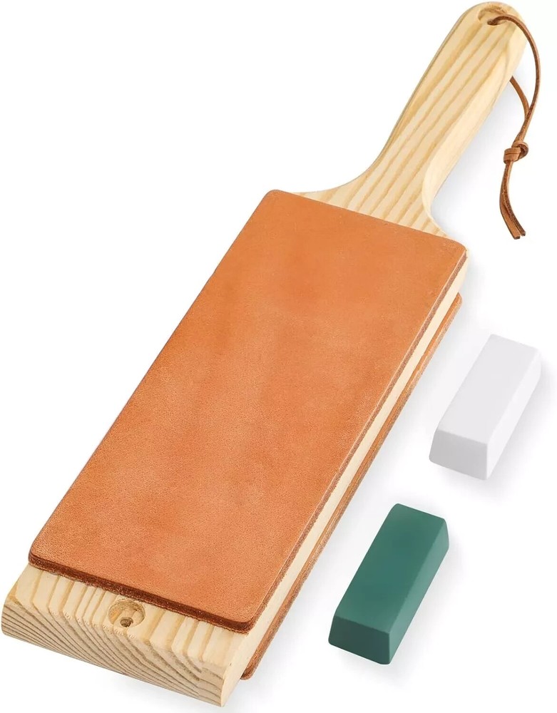 Double Sided Leather Strop Kit 14.3x3 Inch with Ergonomic Handle for Knife Sharpening-image
