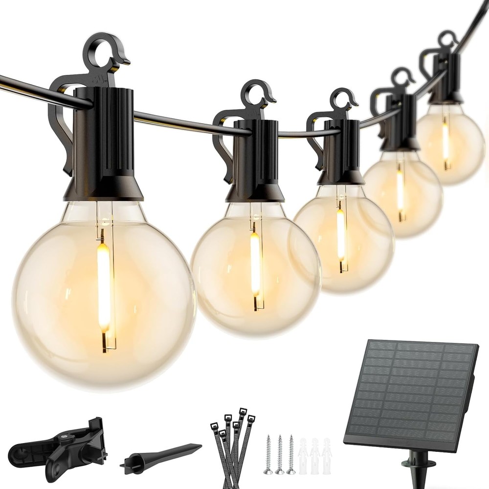 Outdoor Solar String Lights - 58 Ft Patio Lights with 25 G40 Plastic-58FT