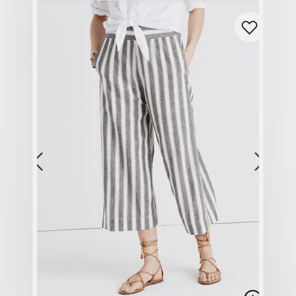 Madewell huston pull-on crop pants in stripe linen blend NEW small G2030