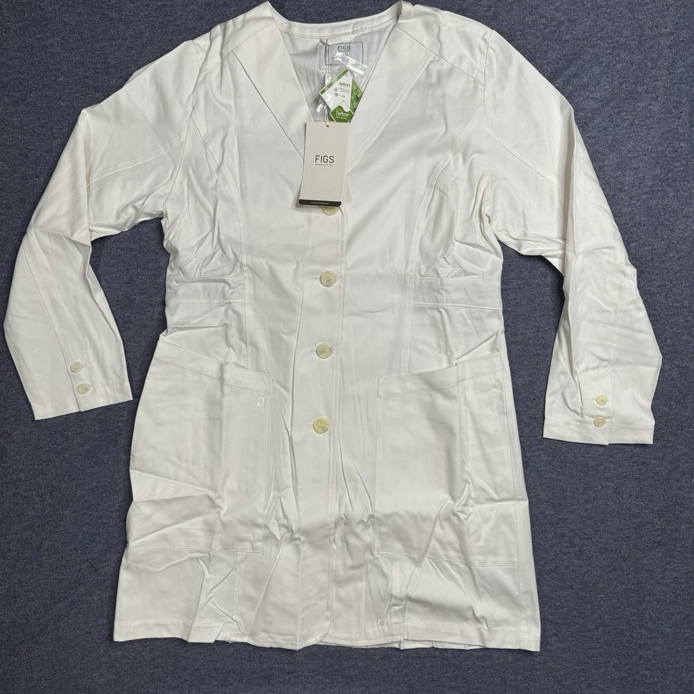 New White Long Lab Coat for Women Size XL Style 1023 Doctor Nurse Fig