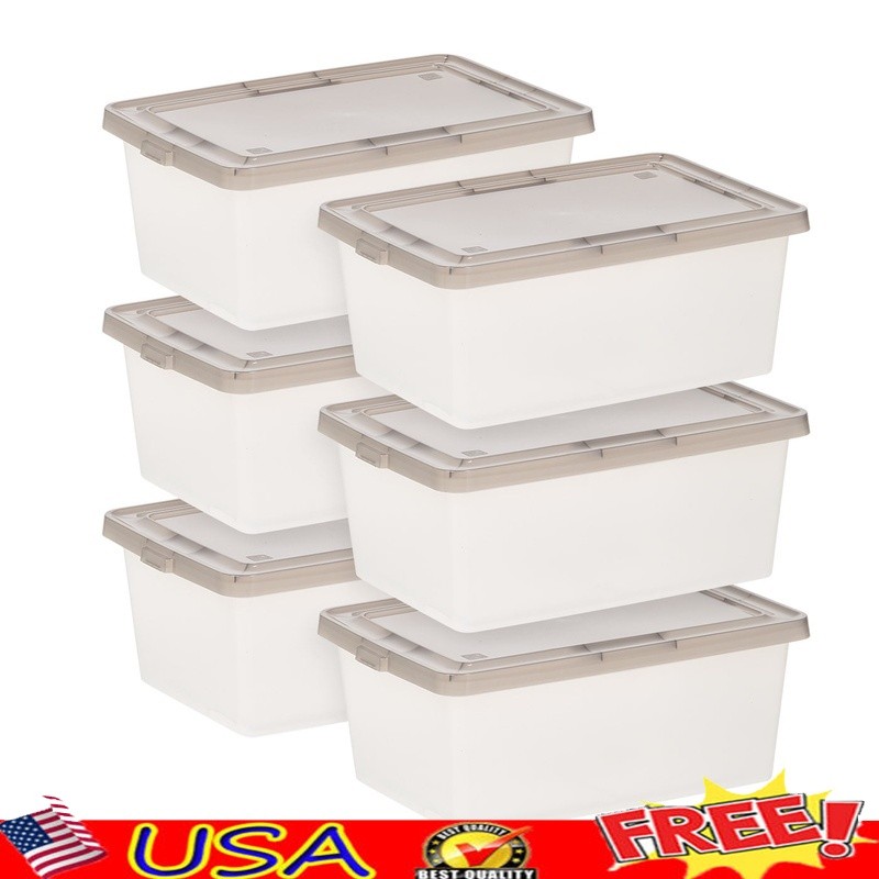Stackable 14.5Qt Plastic Storage Bins with Lids 6 Pack for Home & Office  