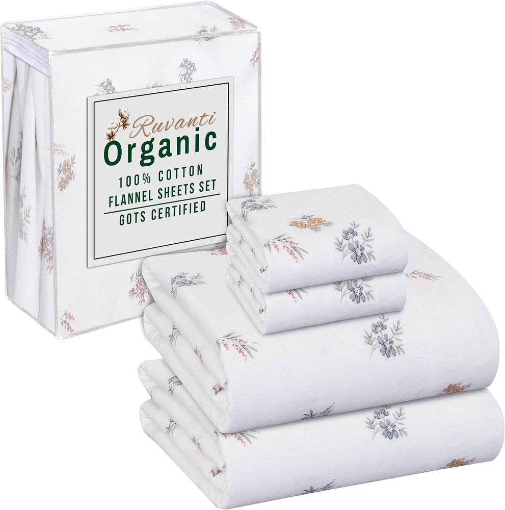 Floral Organic Cotton King Flannel Sheets - Soft & Cozy 4-Piece Set