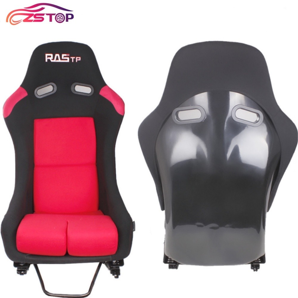 2PCS Universal Fiberglass Fabric Fixed Back Bucket Racing Seat w/Slider
