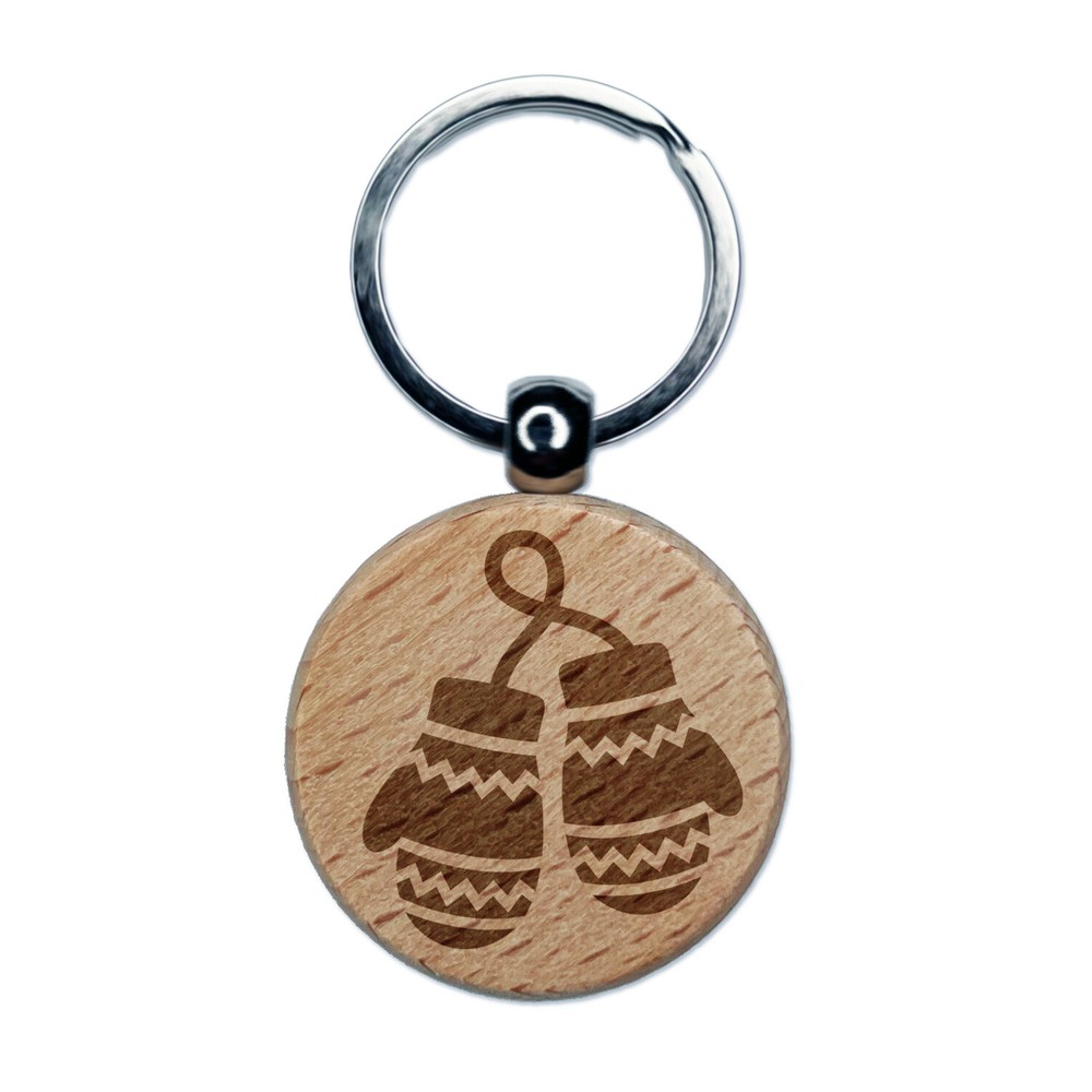 Cozy Winter Mittens Wooden Keychain Charm with Engraved Design  