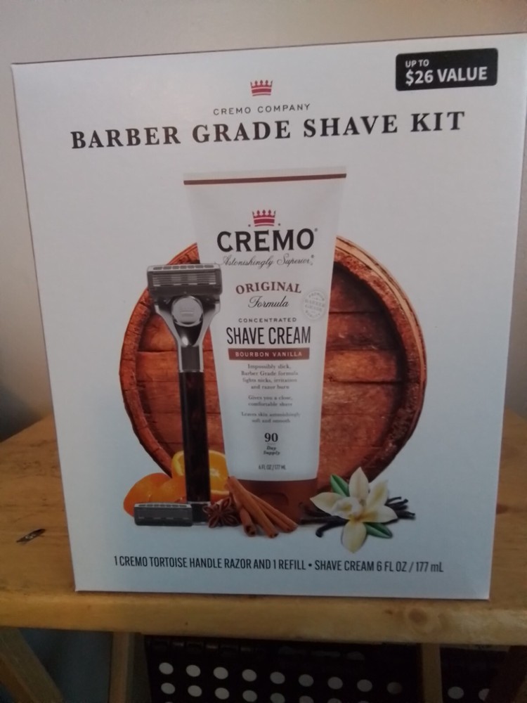 Cremo Barber Grade Shave Kit w/ Razor & Refill & 6oz Shave Cream Bourbon Vanilla