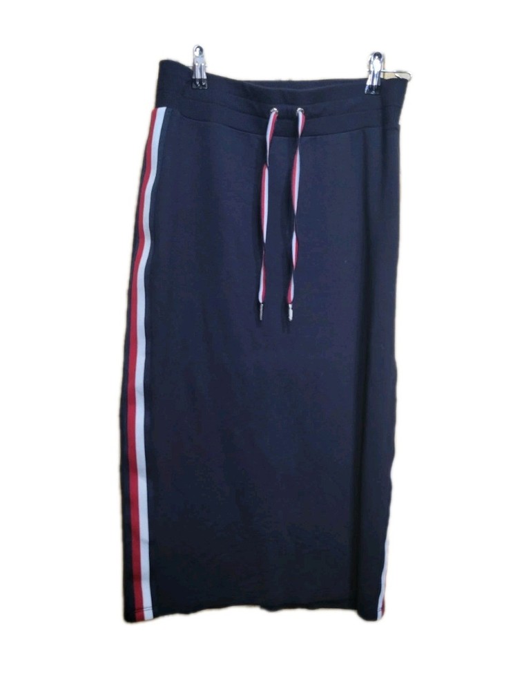 Tommy Hilfiger Navy Blue & Red Striped Pencil Midi Skirt Womens Small
