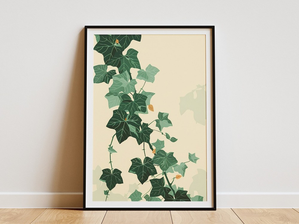 English Ivy Illustration Botanical Art Print Minimalist Green Wall Decor Home
