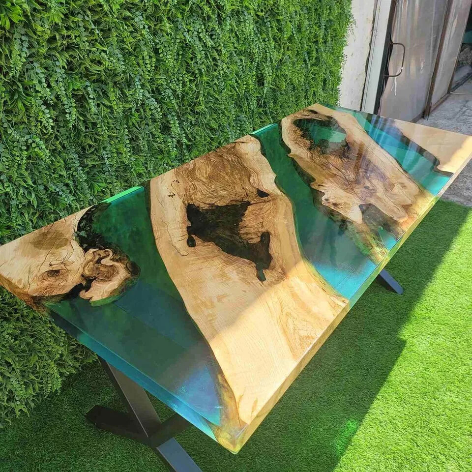 Clear Green Epoxy Wooden Dining Table Top – Cyber Monday Sale-image