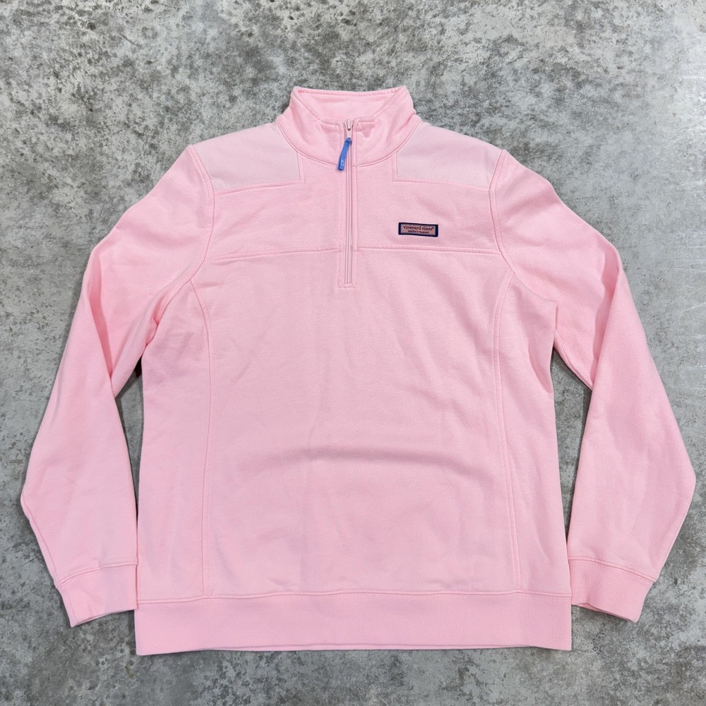 Vineyard Vines Sweater Mens Large Pink Shep Shirt Quarter Zip Pullover Whale