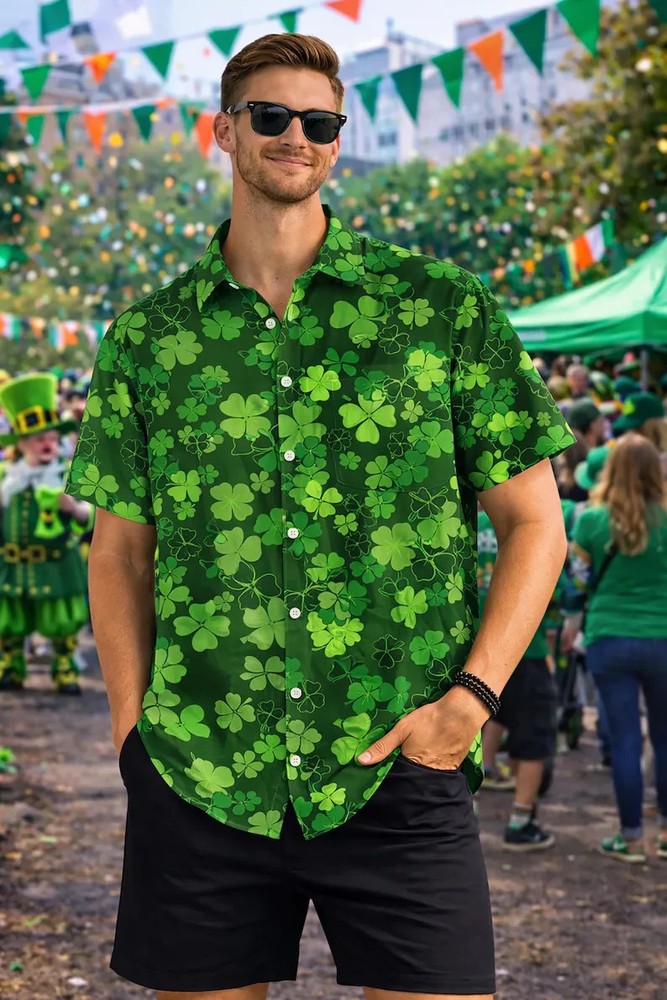 St Patricks Day Hawaiian Shirt Lucky Irish Green Shamrock Summer Beach Gift