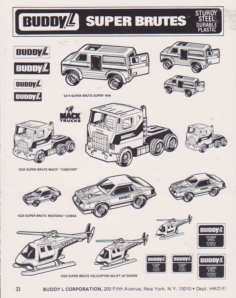 VINTAGE AD SHEET #2456 - 1980s BUDDY L TOYS - SUPER BRUTES - MACK TRUCK - COBRA