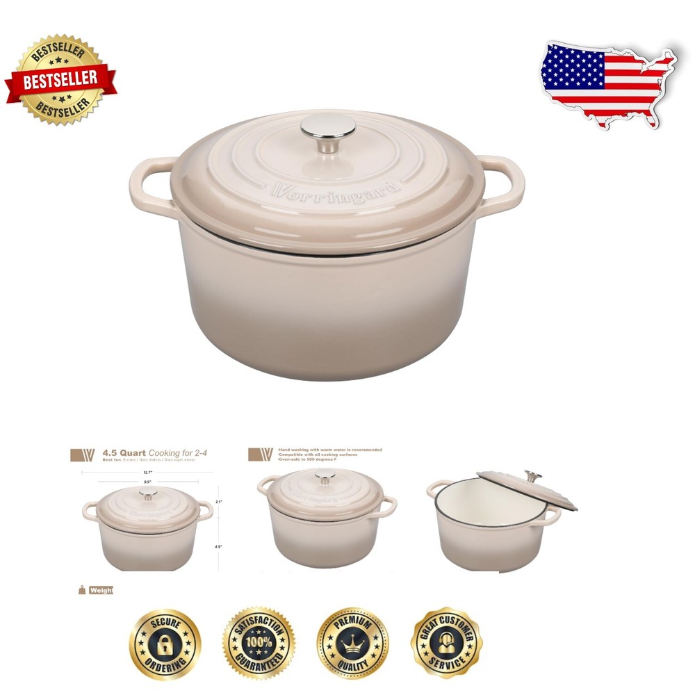 4.5 Quart Enameled Cast Iron Dutch Oven for Perfect Sourdough Baking - Latte