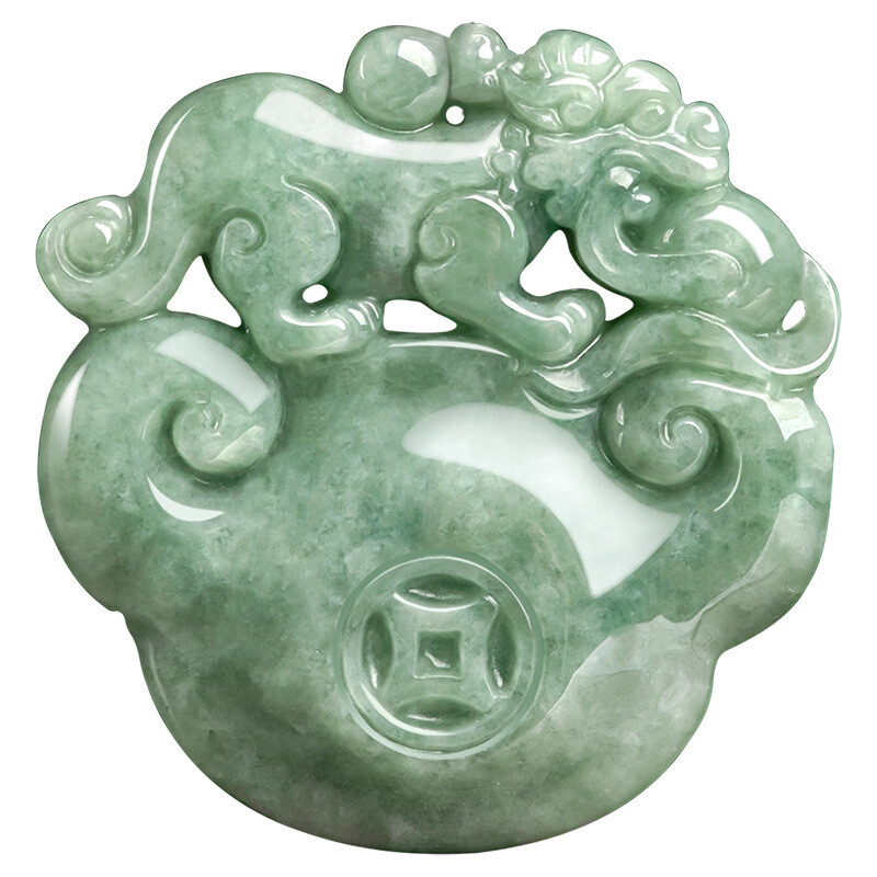 Certified Natural A-Grade Green Jadeite Ruyi Pixiu Pendant Unisex Jade Pendant