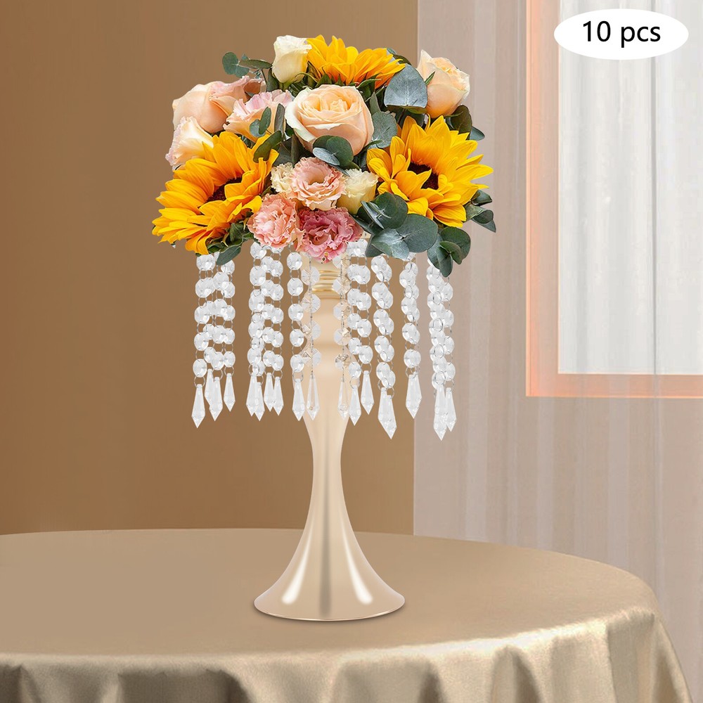 10pcs Gold Flower Stand for Wedding Table Centerpieces Crystal Flower Vases