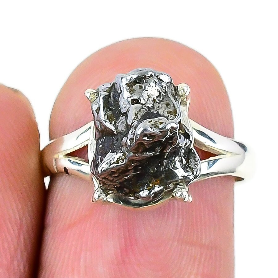 Thanks Giving Day Deal Meteroit Stone Solid Silver Wedding Statement Ring US 6.5