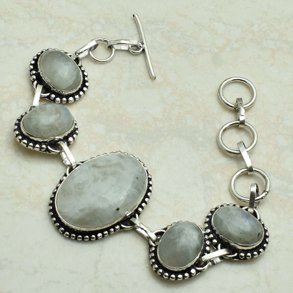 Rainbow Moonstone Gemstone Ethnic Handmade Bracelet Jewelry 23 Gms AB 52034