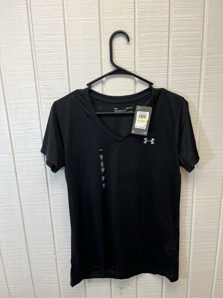 Under Armour HeatGear Women’s Medium NWT Black Tech Tee V-Neck DRI-Fit NEW