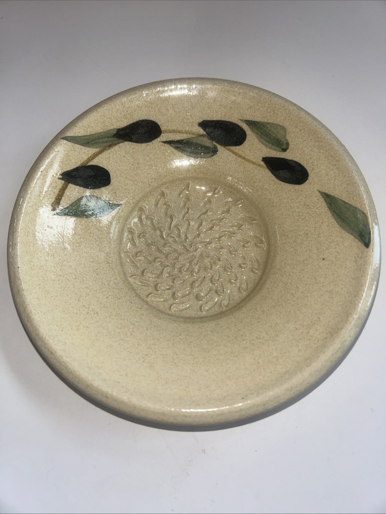 Handmade Pottery Garlic Grater with Olive Branch Design 6-7/8 Inch Candle Base USA