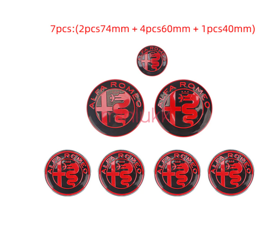 Black Red ALFA ROMEO Hood Trunk Hubcaps Steering Wheel Emblems Badges Decals