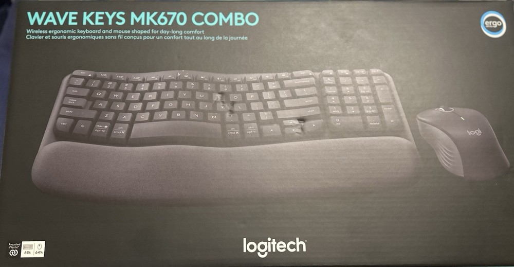 Logitech MK670 Ergonomic Wireless Keyboard and Mouse Combo Bundle