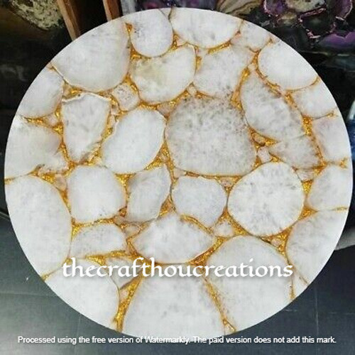 Natural White Agate Coffee Table Top Round Decor 24x24 Inch Stone Accent Piece  