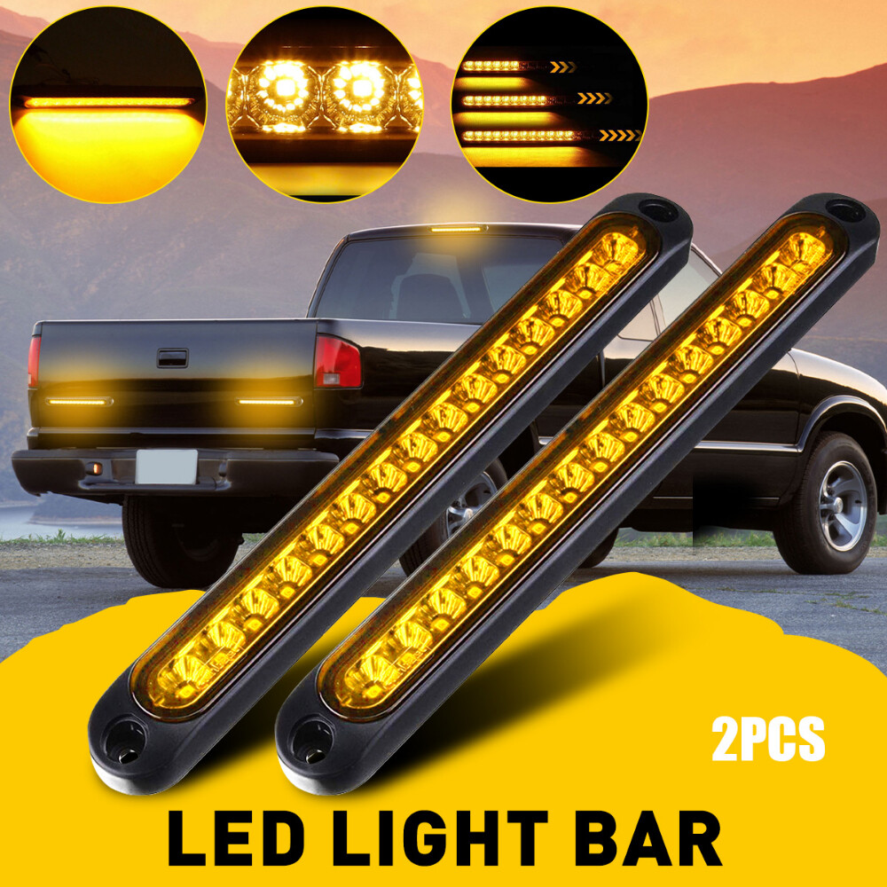 2PCS 15LED Truck DRL Bar Light Brake Rear Signal Turn Stop Tail Strip Amber Car