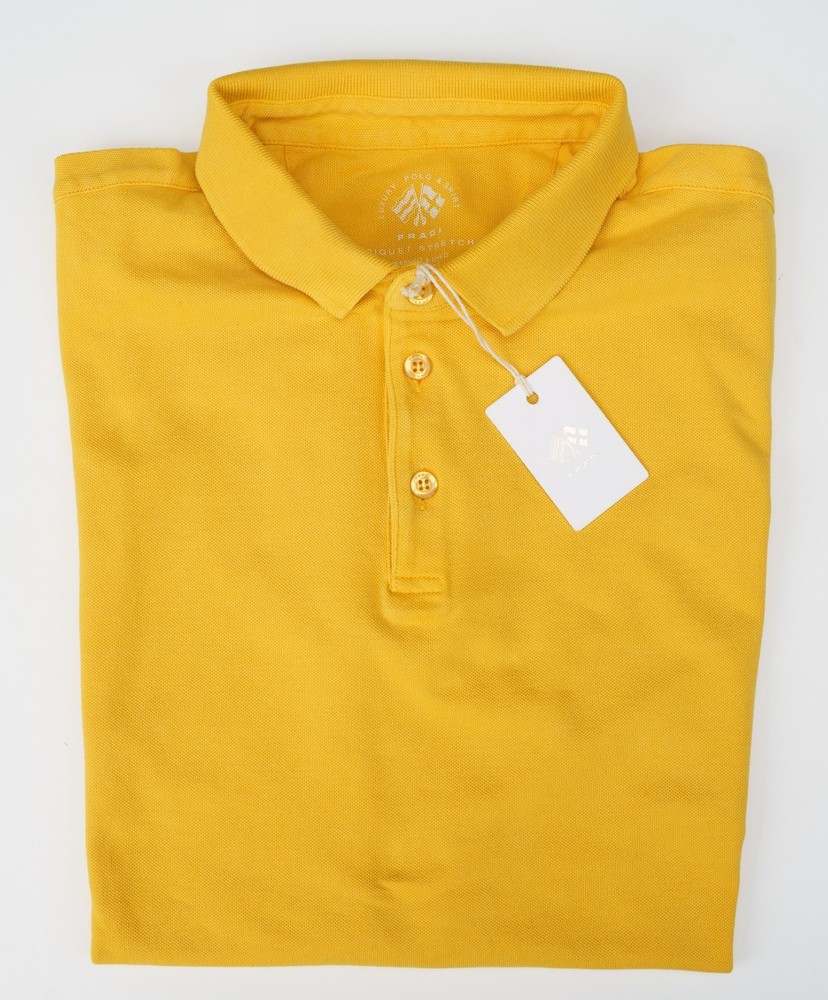 FRADI Gold Polo Shirt Lightweight Cotton Slim Fit Piquet Stretch L FIts M