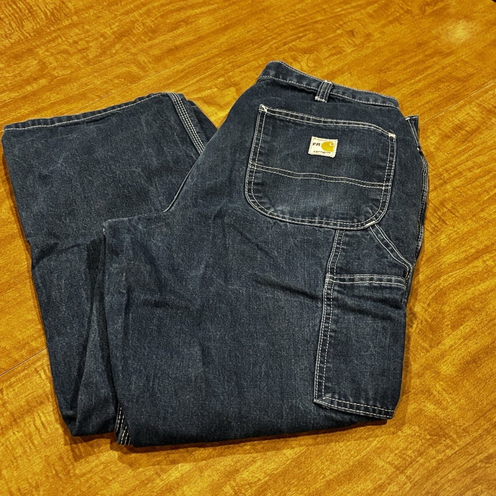 Carhartt mens FR Blue denim jeans 34x 28, Carpenter pocket  290-83, 100% cotton