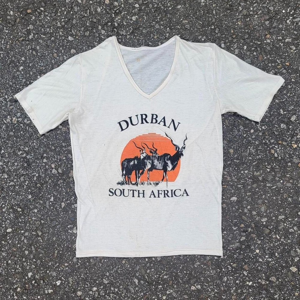 Vintage Durban South Africa Deer Graphic Cream Short Sleeve Single Stitch TShirt