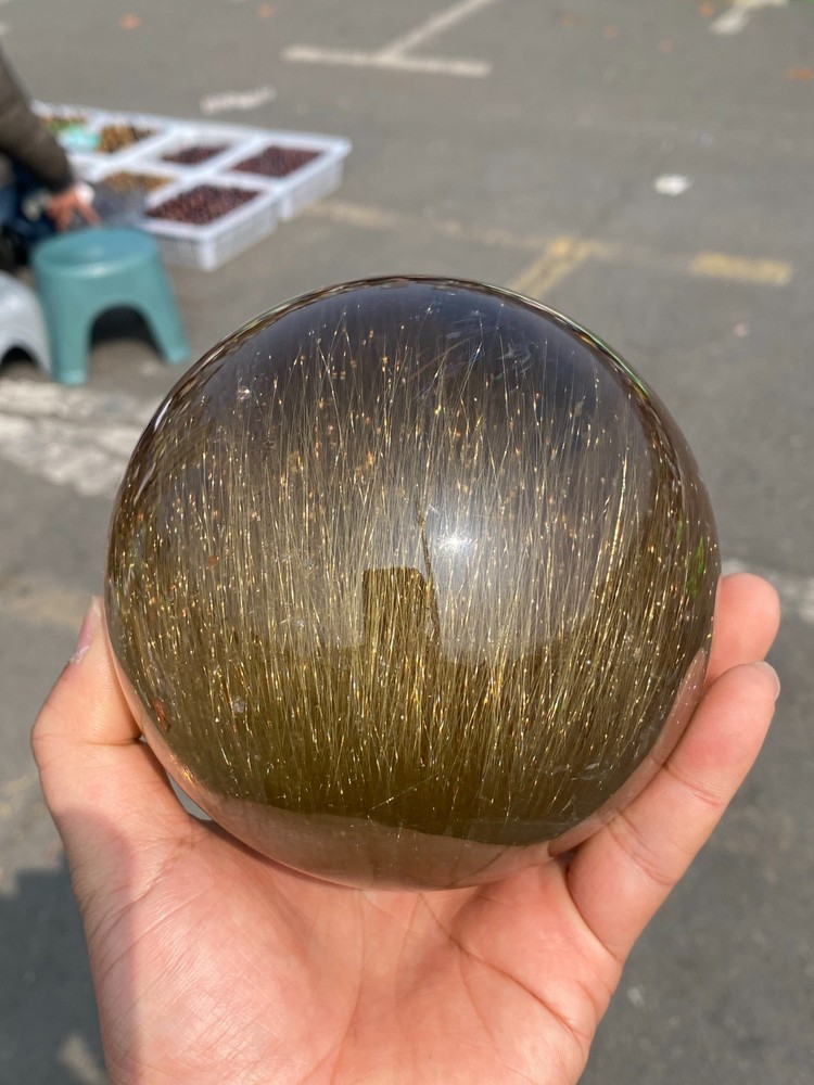 2090g Natural Gold Rutilated ball Quartz Carved crystal Sphere Reiki Healing Gem