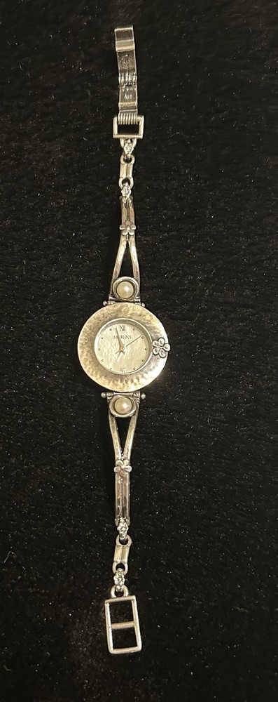 Vintage Shablool Ladies Watch 925 Sterling Silver Hammered Bezel & Pearl Accents