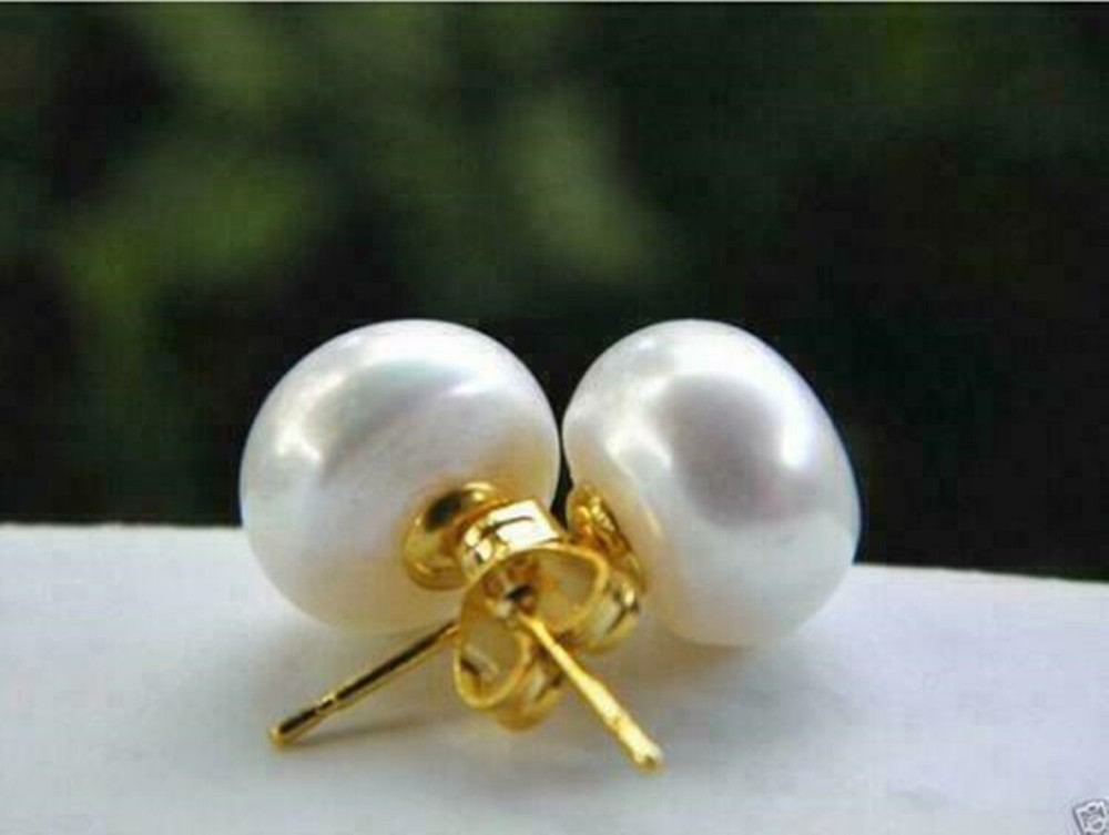 10-11mm Genuine White Pearl Stud Earrings in 14k Gold – Limited Time Offer-image
