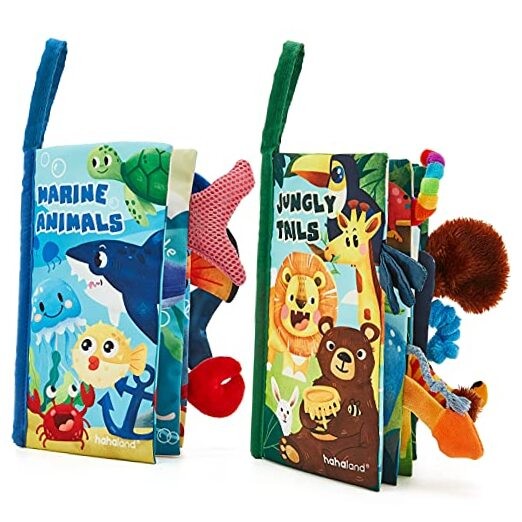 Baby Toys 0-6 Months - Crinkle Books for Animals Tails - Jungle & Marine