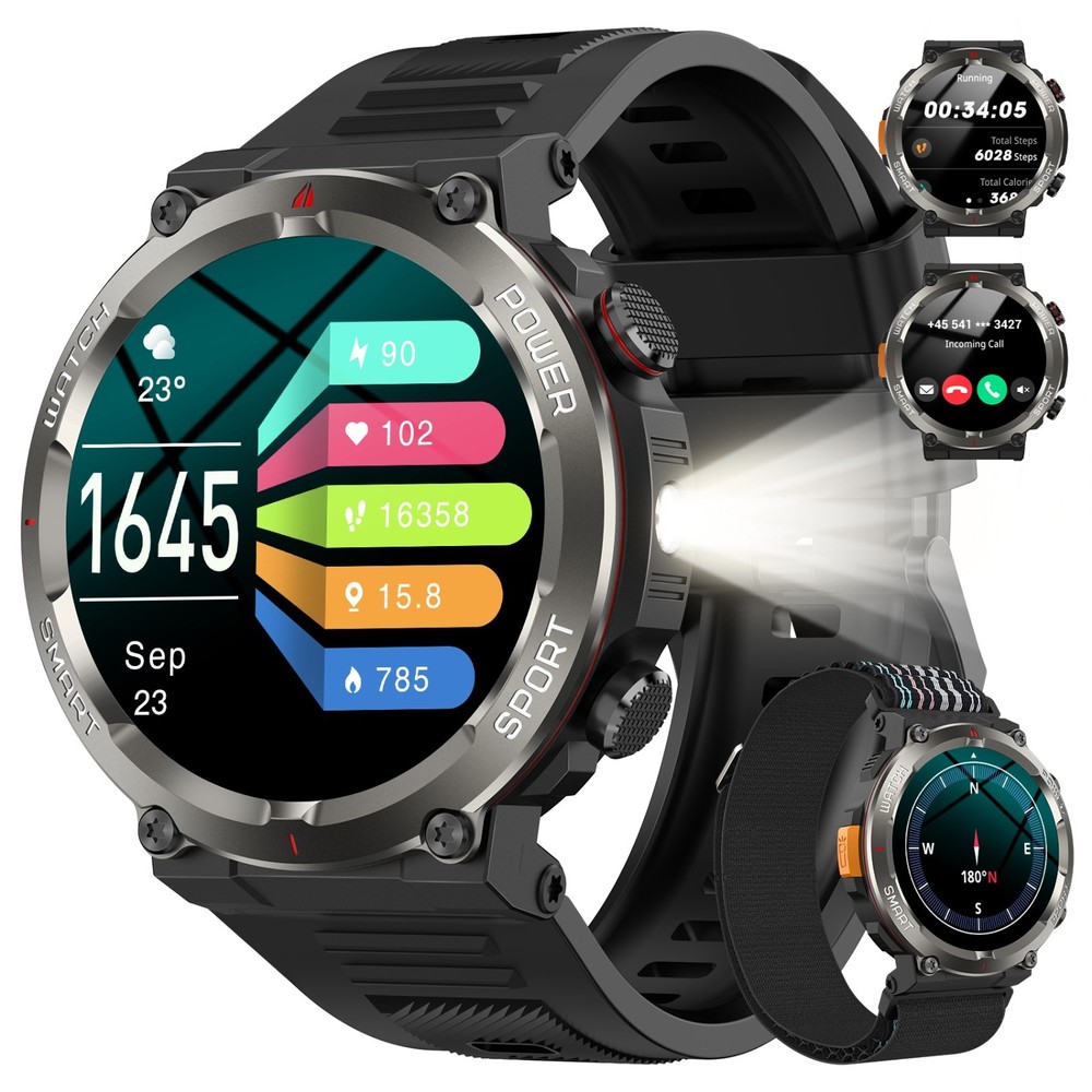 2025 Military Smartwatch for Men with Bluetooth Calls 5ATM Waterproof Fitness Tracker