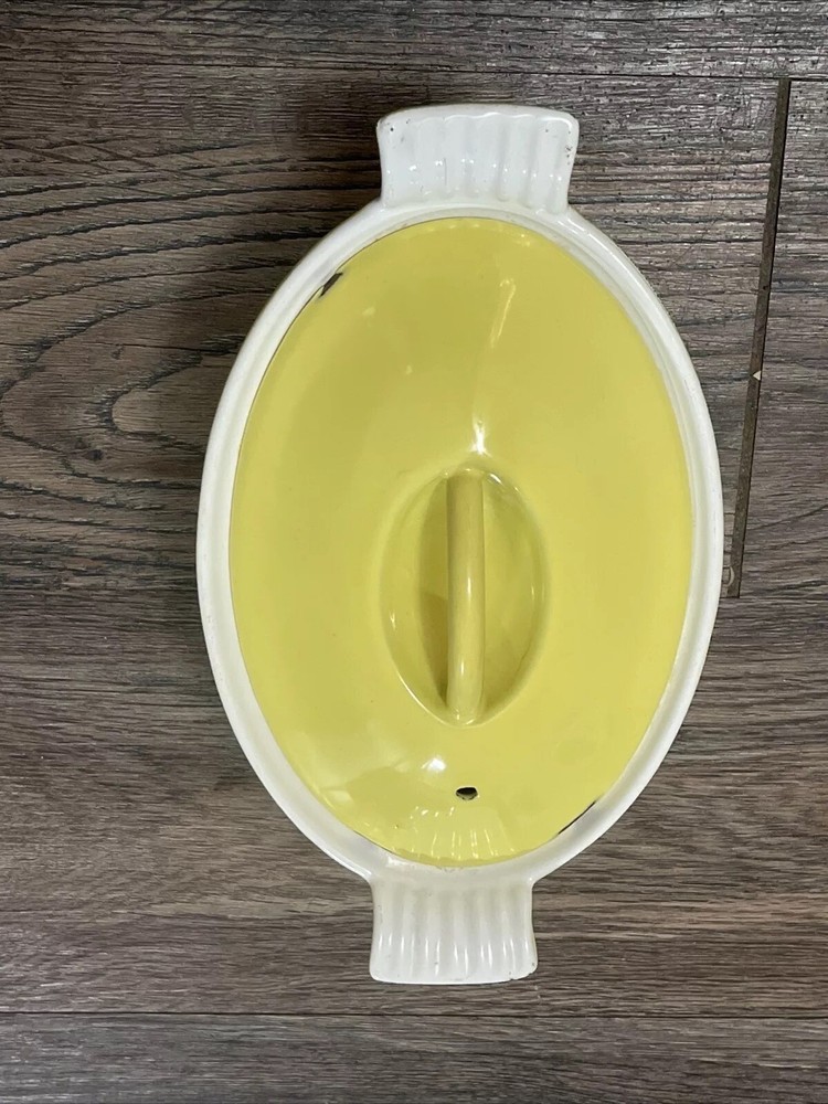 Vintage Descoware Belgium Enameled Cast Iron Casserole with Lid #18 Yellow Oval