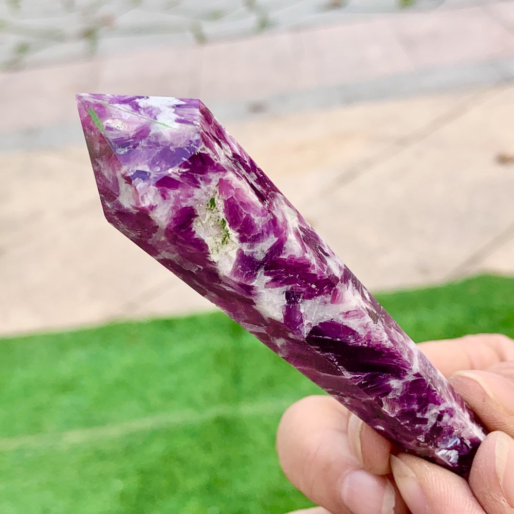 59G Natural Purple mica Crystal Pillar Magic Wand Obelisk Point Healing