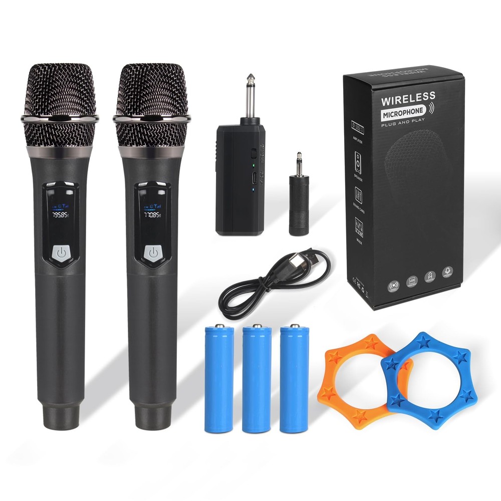 Wireless Microphone Set 2.4GHz Dual Cordless for Singing Speech Karaoke Events