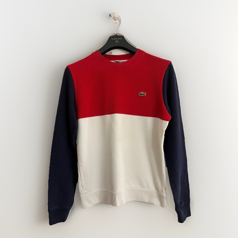 Lacoste Colour Block Crew Neck Sweatshirt Red White Navy Men’s Medium M