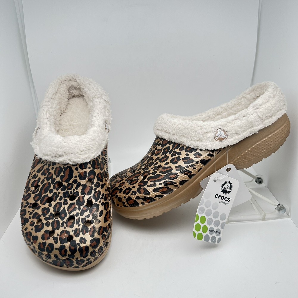 Crocs Mammoth Cub Leopard Print Women’s 8/Mens 6 Lined Shoes NWT